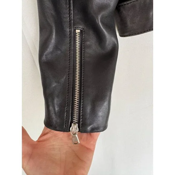 Topshop Black Genuine Leather Silver Hardware Relaxed Oversize Moto Jacket Sz 4